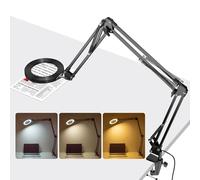 Jubor Lampada con Lente d'Ingrandimento, 10X 15X Lente d'ingrandimento con Luce e Supporto con 3 Braccio Orientabile, Lampada da Tavolo con 72 LED Dimmerabili per Lettura, Riparazione, Lavoro Manuale