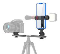 JUBORUI Adattatore Cellulare per Treppiedi, Dual DSLR Flash Camera Staffa con 3 Vite da 1/4" & 4 Cold Shoe, Rotazione 360º Adattatore per Smartphone con Treppiedi per iPhone 16 Pro Max Galaxy S24