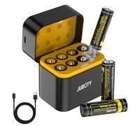 JUBOTY Batteria AA ricaricabile, 8 x 3600 mWh ultra alta capacità 1,5 V AA batteria al litio con scatola di ricarica intelligente, 8 scomparti per batterie e indicatori LED/copertura magnetica+cavo di