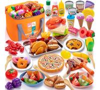 Juboury Cucina Giocattolo per Bambini, Set per Taglia Verdure e Frutta con Cibo Giocattolo come Pizza e Dessert, Gioco di Ruolo in Cucina Bambini, Giochi Montessori 3 4 5 6 7 Anni