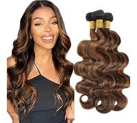 Jucames Extension Capelli Veri Umani Body Wave Human Hair Bundles Tessitura Unprocessed Remy Double Weft Extensions 100g/Per P4/30 Highlight Brown Colore for Woman 12 14 16 Inch