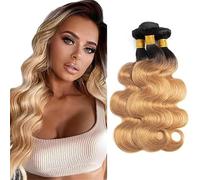 Jucames Extension Capelli Veri Umani Body Wave Human Hair Bundles Tessitura Unprocessed Remy Double Weft Extensions 100g/Per Ombre Black to Blonde Color for Woman 30 32 34 Inch