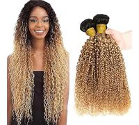 Jucames Extension Capelli Veri Umani Curly Wave Human Hair Bundles Tessitura 100% Unprocessed Virgin Remy Brasiliano Double Weft Extensions Colore Ombre Black to Blonde for Woman 30 32 34 Inch