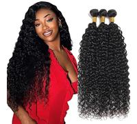 Jucames Extension Capelli Veri Umani Curly Wave Human Hair Bundles Tessitura Unprocessed Remy Double Weft Extensions Color Natural Black for Woman 28 30 32 Inch