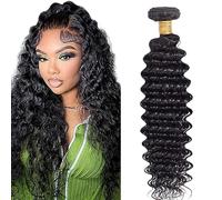 Jucames Extension Capelli Veri Umani Deep Wave Human Hair Bundles Tessitura 100% Unprocessed Virgin Remy Brasiliano Double Weft Extensions Colore Nero Naturale for Woman 34 Inch