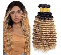 Jucames Extension Capelli Veri Umani Deep Wave Human Hair Bundles Tessitura Unprocessed Remy Double Weft Extensions 100g/Per Ombre Black to Blonde Color for Woman 28 30 32 Inch