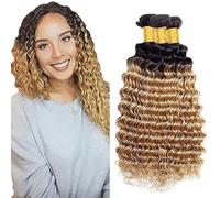Jucames Extension Capelli Veri Umani Deep Wave Human Hair Bundles Tessitura Unprocessed Remy Double Weft Extensions 100g/Per Ombre Black to Blonde Color for Woman 26 28 30 Inch
