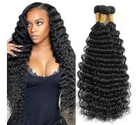 Jucames Extension Capelli Veri Umani Deep Wave Human Hair Bundles Tessitura Unprocessed Remy Double Weft Extensions 100g/Per Natural Black Color for Woman 32 32 32 Inch