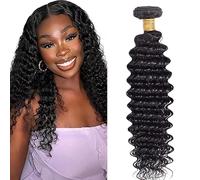 Jucames Extension Capelli Veri Umani Deep Wave Human Hair Bundles Tessitura Unprocessed Remy Double Weft Single Extensions 100g Natural Black Color for Woman 12 Inch
