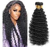 Jucames Extension Capelli Veri Umani Deep Wave Human Hair Bundles Tessitura Unprocessed Remy Double Weft Extensions 100g/Per Natural Black Color for Woman 34 34 34 Inch