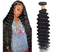 Jucames Extension Capelli Veri Umani Deep Wave Human Hair Bundles Tessitura Unprocessed Remy Double Weft Single Extensions 100g Natural Black Color for Woman 30 Inch