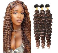Jucames Extension Capelli Veri Umani Deep Wave Human Hair Bundles Tessitura Unprocessed Remy Double Weft Extensions Colore P4/30 Highlight Brown for Woman 24 26 28 Inch