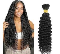 Jucames Extension Capelli Veri Umani Deep Wave Human Hair for Braiding Tessitura Unprocessed Remy No Weft Extensions Colore Nero Naturale for Woman 22 22 Inch