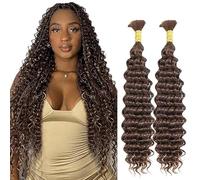 Jucames Extension Capelli Veri Umani Deep Wave Human Hair for Braiding Tessitura Unprocessed Remy No Weft Extensions Colore #4 Chocolate Brown for Woman 16 16 Inch