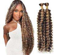 Jucames Extension Capelli Veri Umani Deep Wave Human Hair for Braiding Tessitura Unprocessed Remy No Weft Extensions Colore P427 Highlight Blonde for Woman 12 12 Inch