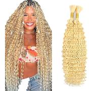 Jucames Extension Capelli Veri Umani Deep Wave Human Hair for Braiding Tessitura Unprocessed Remy No Weft Extensions Colore #613 Blonde for Woman 22 22 Inch