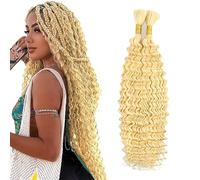 Jucames Extension Capelli Veri Umani Deep Wave Human Hair for Braiding Tessitura Unprocessed Remy No Weft Extensions Colore #613 Blonde 26 26 Inch