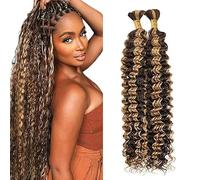 Jucames Extension Capelli Veri Umani Deep Wave Human Hair for Braiding Tessitura Unprocessed Remy No Weft Extensions Colore Highlight Blonde for Woman 16 16 Inch
