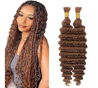 Jucames Extension Capelli Veri Umani Deep Wave Human Hair for Braiding Tessitura Unprocessed Remy No Weft Extensions Colore #30 Reddish Brown for Woman 16 16 Inch