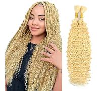Jucames Extension Capelli Veri Umani Deep Wave Human Hair for Braiding Tessitura Unprocessed Remy No Weft Extensions Colore #613 Blonde 24 24 Inch