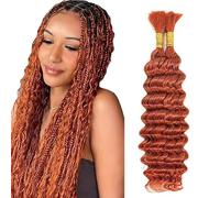Jucames Extension Capelli Veri Umani Deep Wave Human Hair for Braiding Tessitura Unprocessed Remy No Weft Extensions Colore Orange for Woman 30 30 Inch
