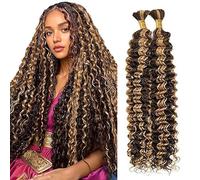 Jucames Extension Capelli Veri Umani Deep Wave Human Hair for Braiding Tessitura Unprocessed Remy No Weft Extensions Colore P427 Highlight Blonde for Woman 18 18 Inch