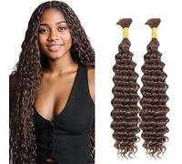 Jucames Extension Capelli Veri Umani Deep Wave Human Hair for Braiding Tessitura Unprocessed Remy No Weft Extensions Colore #4 Chocolate Brown for Woman 12 12 Inch