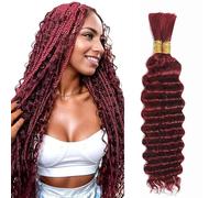 Jucames Extension Capelli Veri Umani Deep Wave Human Hair for Braiding Tessitura Unprocessed Remy No Weft Extensions Colore Burgundy for Woman 24 24 Inch