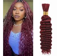 Jucames Extension Capelli Veri Umani Deep Wave Human Hair for Braiding Tessitura Unprocessed Remy No Weft Extensions Colore Burgundy for Woman 22 22 Inch