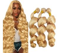 Jucames Extension Capelli Veri Umani Loose Deep Wave Human Hair Bundles Tessitura Unprocessed Remy Double Weft Extensions 100g/Per Colore Honey Blonde for Woman 18 20 22 Inch
