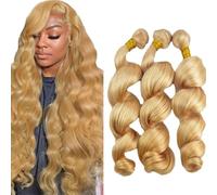 Jucames Extension Capelli Veri Umani Loose Deep Wave Human Hair Bundles Tessitura Unprocessed Remy Double Weft Extensions 100g/Per Colore Honey Blonde for Woman 24 26 28 Inch