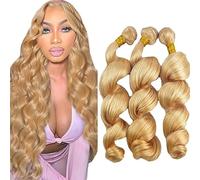 Jucames Extension Capelli Veri Umani Loose Deep Wave Human Hair Bundles Tessitura Unprocessed Remy Double Weft Extensions 100g/Per Colore Honey Blonde for Woman 22 24 26 Inch