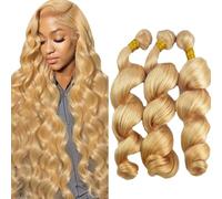Jucames Extension Capelli Veri Umani Loose Deep Wave Human Hair Bundles Tessitura Unprocessed Remy Double Weft Extensions 100g/Per Colore Honey Blonde for Woman 12 14 16 Inch