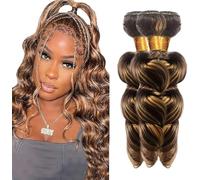 Jucames Extension Capelli Veri Umani Loose Deep Wave Human Hair Bundles Tessitura Unprocessed Remy Double Weft Extensions 100g/Per Colore Highlight Blonde for Woman 14 16 18 Inch
