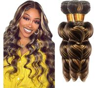 Jucames Extension Capelli Veri Umani Loose Deep Wave Human Hair Bundles Tessitura Unprocessed Remy Double Weft Extensions 100g/Per Colore Highlight Blonde for Woman 30 32 34 Inch