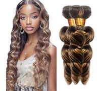 Jucames Extension Capelli Veri Umani Loose Deep Wave Human Hair Bundles Tessitura Unprocessed Remy Double Weft Extensions 100g/Per Colore Highlight Blonde for Woman 26 28 30 Inch