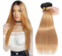 Jucames Extension Capelli Veri Umani Straight Human Hair Bundles Tessitura Unprocessed Remy Double Weft Extensions 100g/Per Ombre Black to Blonde Color for Woman 26 28 30 Inch