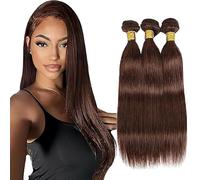 Jucames Extension Capelli Veri Umani Straight Human Hair Bundles Tessitura Unprocessed Remy Double Weft Extensions Colore Chocolate Brown for Woman 16 18 20 Inch