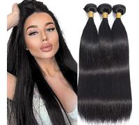 Jucames Extension Capelli Veri Umani Straight Human Hair Bundles Tessitura Unprocessed Remy Double Weft Extensions 100g/Per Natural Black Color for Woman 24 26 28 Inch