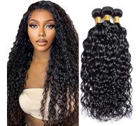 Jucames Extension Capelli Veri Umani Water Wave Human Hair Bundles Tessitura Unprocessed Remy Double Weft Extensions 100g/Per Colore #1B Natural Black for Woman 28 30 32 Inch