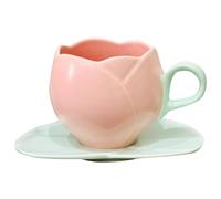 JUCHRZEY Bella Tazza da Bere con Piattino Tazza da tè in Ceramica a Forma di Tulipano Tazza da tè Tulipano Vintage Creativo for il tè pomeridiano a casa (C)