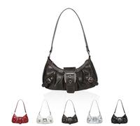 JUCHRZEY Borsa a tracolla da donna Y2K in pelle PU Hobo Bag pieghettata mezza luna, chiusura magnetica, chiusura lampo, pochette da viaggio, caffè