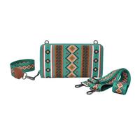 JUCHRZEY Borsa Boho retrò bohémien con cinturino largo in tela Portafoglio da polso Borsa a tracolla da viaggio femminile di capacità (Verde)