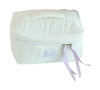JUCHRZEY Borsa da toilette trapuntata a fiori Borsa for trucco di capacità Carina portatile multifunzione Moda morbida casual for le vacanze del fine settimana (Bianco)