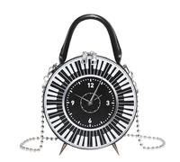 JUCHRZEY Donna PU Orologio retrò Quadrante Borsa Tracolla a catena Nero Bianco Orologio for pianoforte Borsa a tracolla Borsa a tracolla a forma di orologio di grande capacità Borsa hobo chi