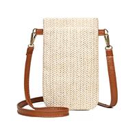 JUCHRZEY Mini borse a tracolla in paglia da donna semplici Borsa a tracolla da spiaggia estiva intrecciata a mano casual Portafoglio elegante for telefono (Stile Beige uno)
