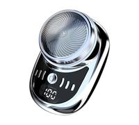 JUCHRZEY Mini rasoio elettrico da viaggio da uomo con ricarica USB, rasoio da barba for viso e barba con display digitale, coltello da barba, lavabile, tascabile, for auto, casa (argento)