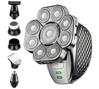 JUCHRZEY Rasoi for testa calva asciutti e bagnati Ricaricabili Impermeabili 6 in 1 Tagliacapelli for barba e orecchie for naso 9 Lame galleggianti Rasoi for capelli senza fili for uomo calvo