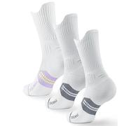 Juclise Calzini da Running Compression in Bamboo con Coolmax - Anti-VescicheperTrekking & Palestra VescicheCon Cuscino a Zone (IT, Numero, 35, 38, Regular, Regular, Bianco*2+Bianco Viola*1)