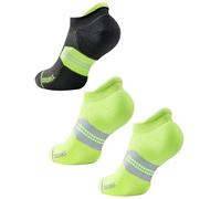 Juclise Calzini Uomo Corti da Corsa - Bambù e Coolmax, Compressione con Tab, Anti-Vesciche (IT, Numero, 42, 47, Regular, Regular, Nero Giallo*1+ Verde Fluorescente*2)